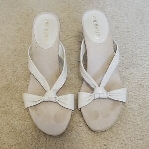 Ann Marino White Slide Sandals with Crisscross Straps
